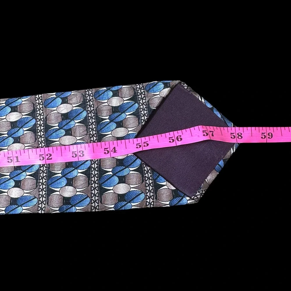 Pierre Balmain Couture Mens Silk Tie Blue Brown Geometric Abstract Pattern